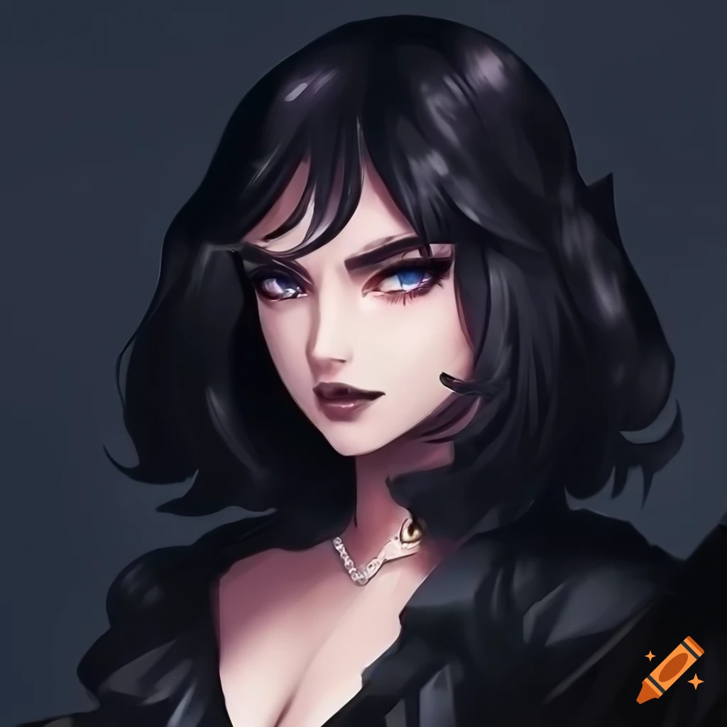 anime girl with short black hair and blue eyes