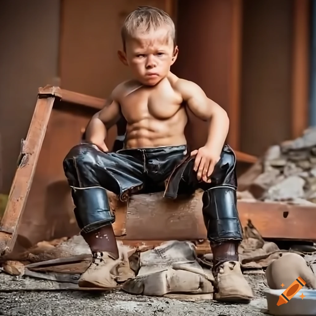 picture of a toddler in construction worker outfit on a building site
