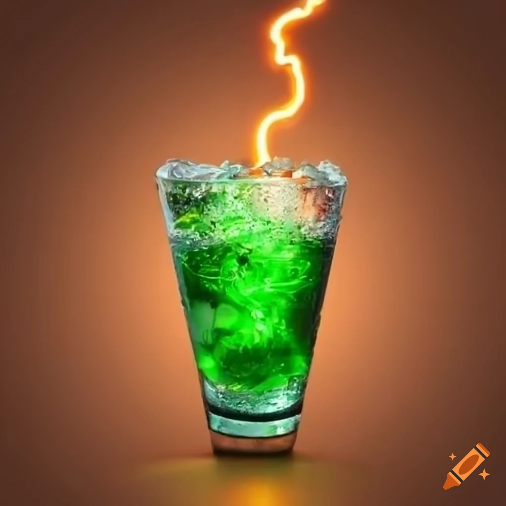 Green energy drink with lightning bolt design