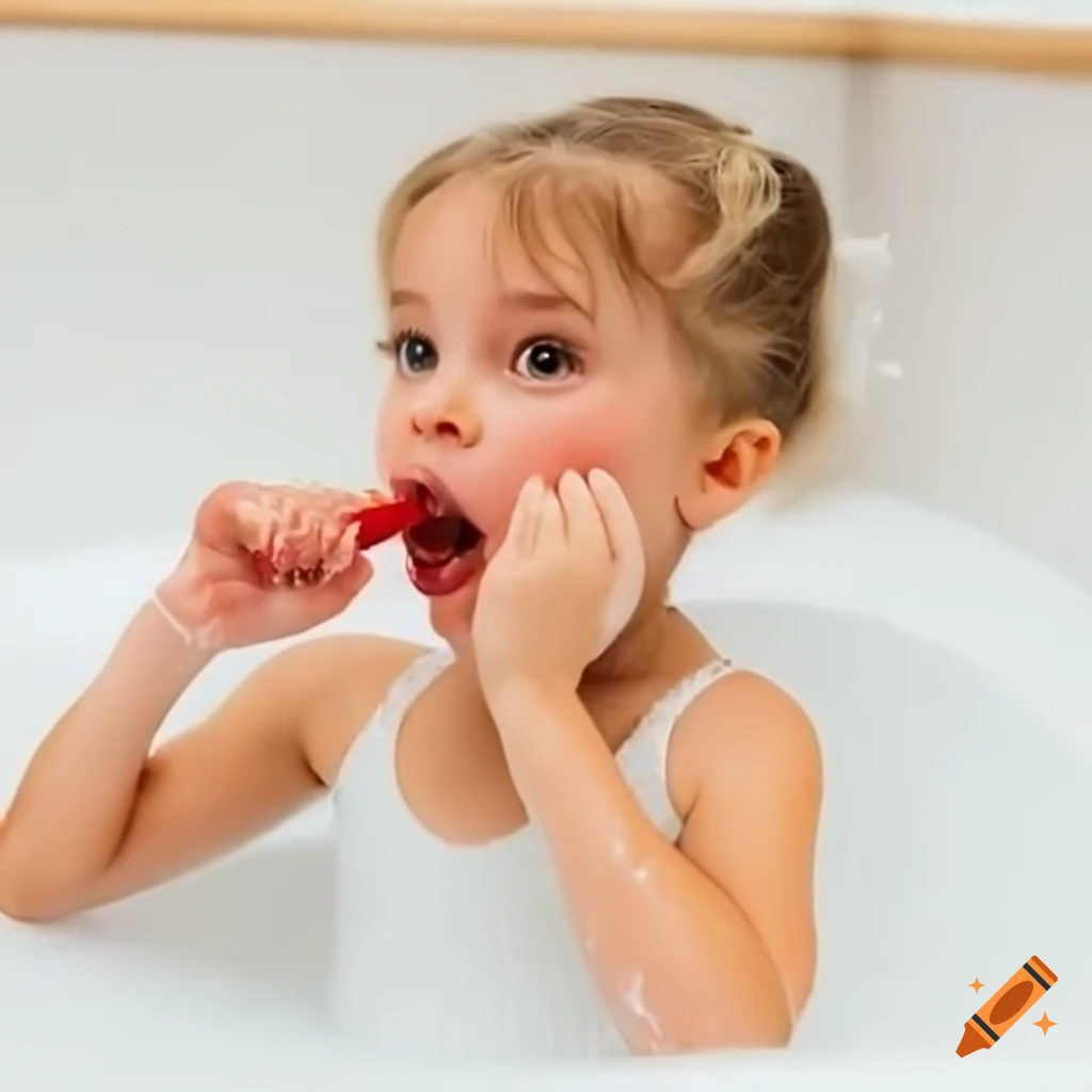 surprised ballerina toddler girl enjoying a white popsicle