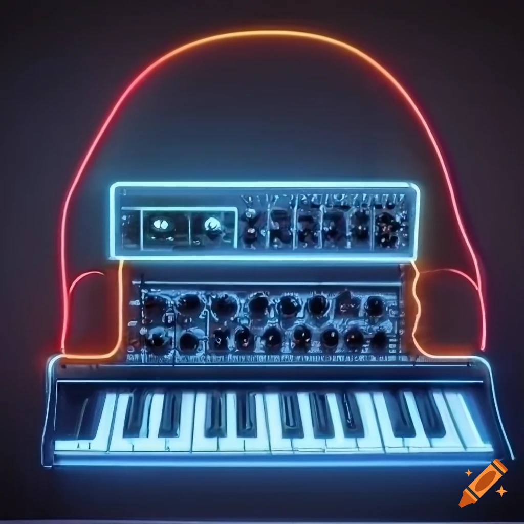 Neon light sign of a moog synthesizer on Craiyon