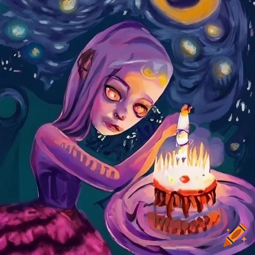 spooky birthday card with a starry night theme