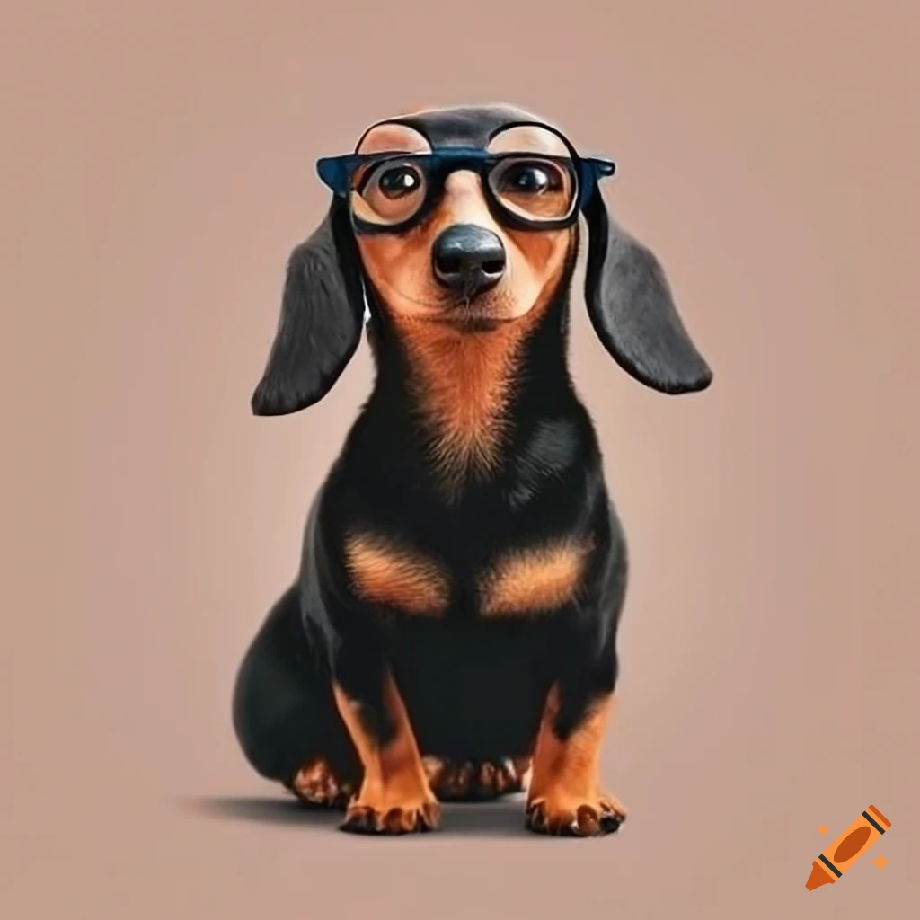 black dachshund wearing glasses