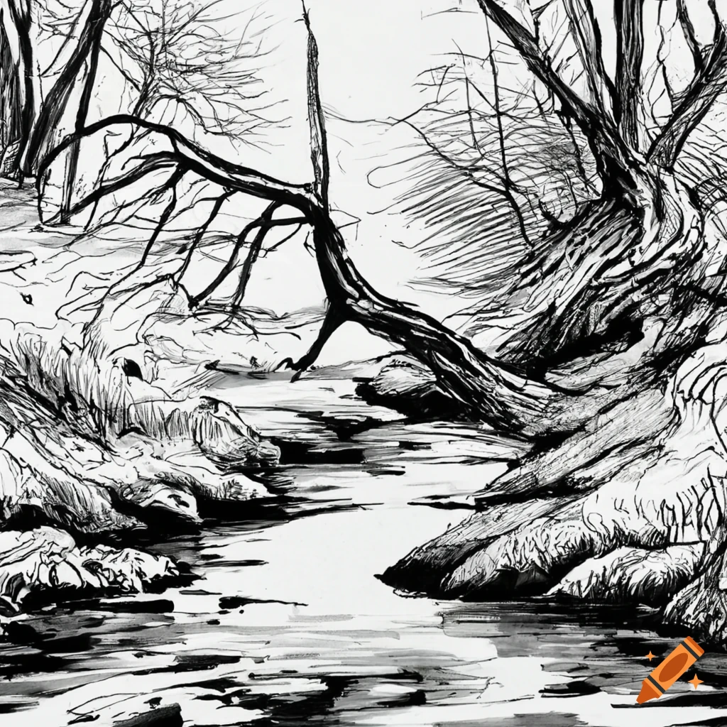 Detailed illustration of a river in berserk manga on Craiyon