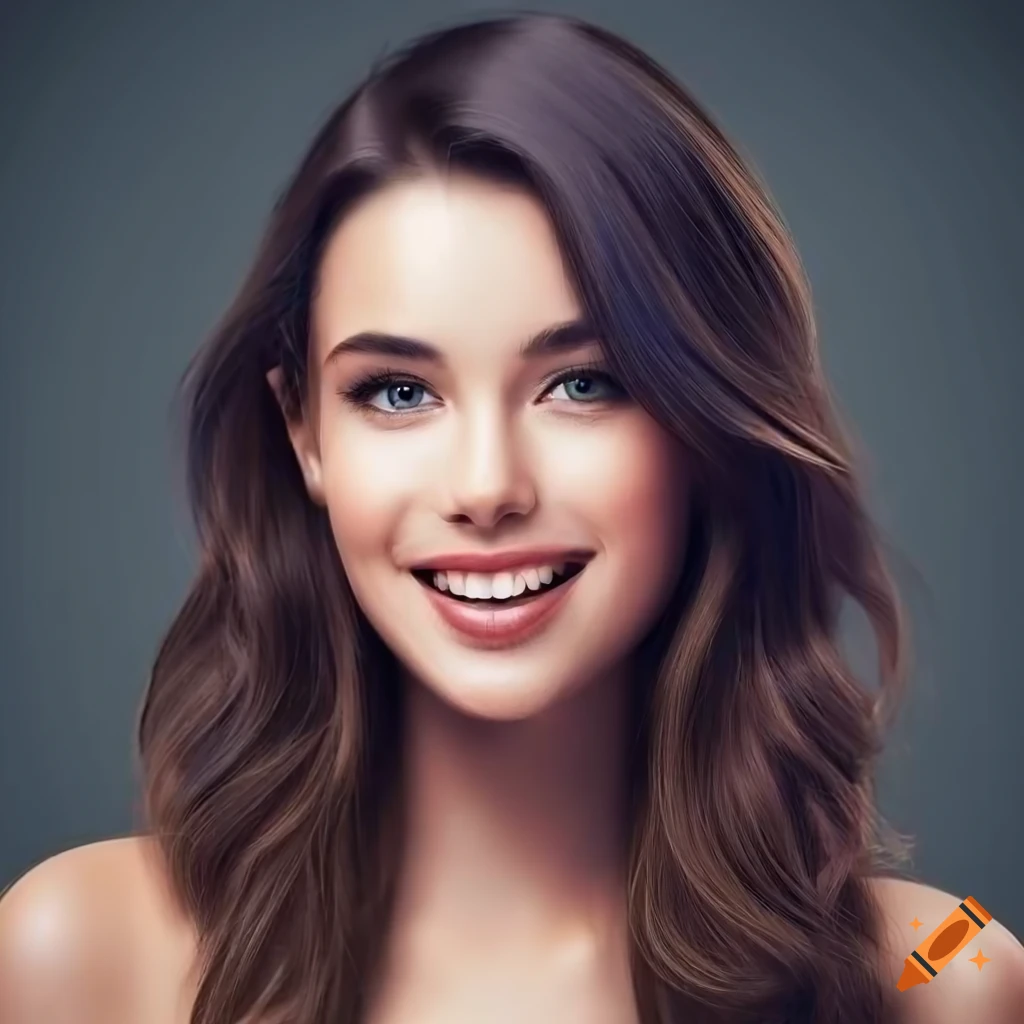 Portrait of a beautiful young woman with dark brown hair on Craiyon