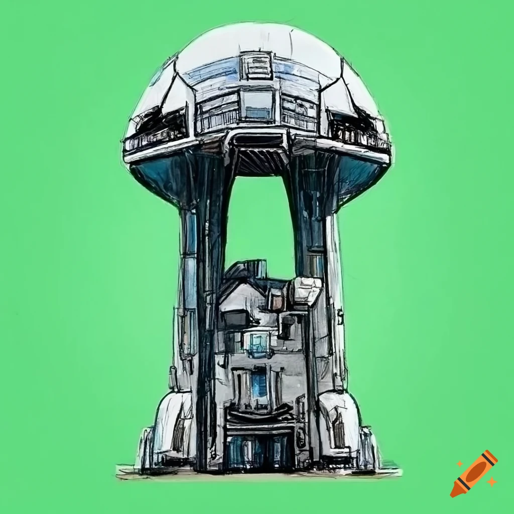 sketch of a futuristic alien skyscraper