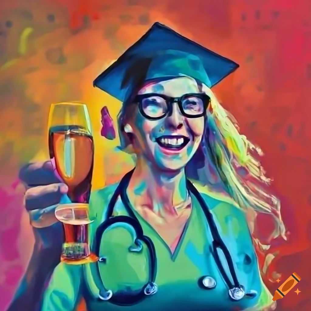 Abstract painting of a celebrating female doctor on Craiyon