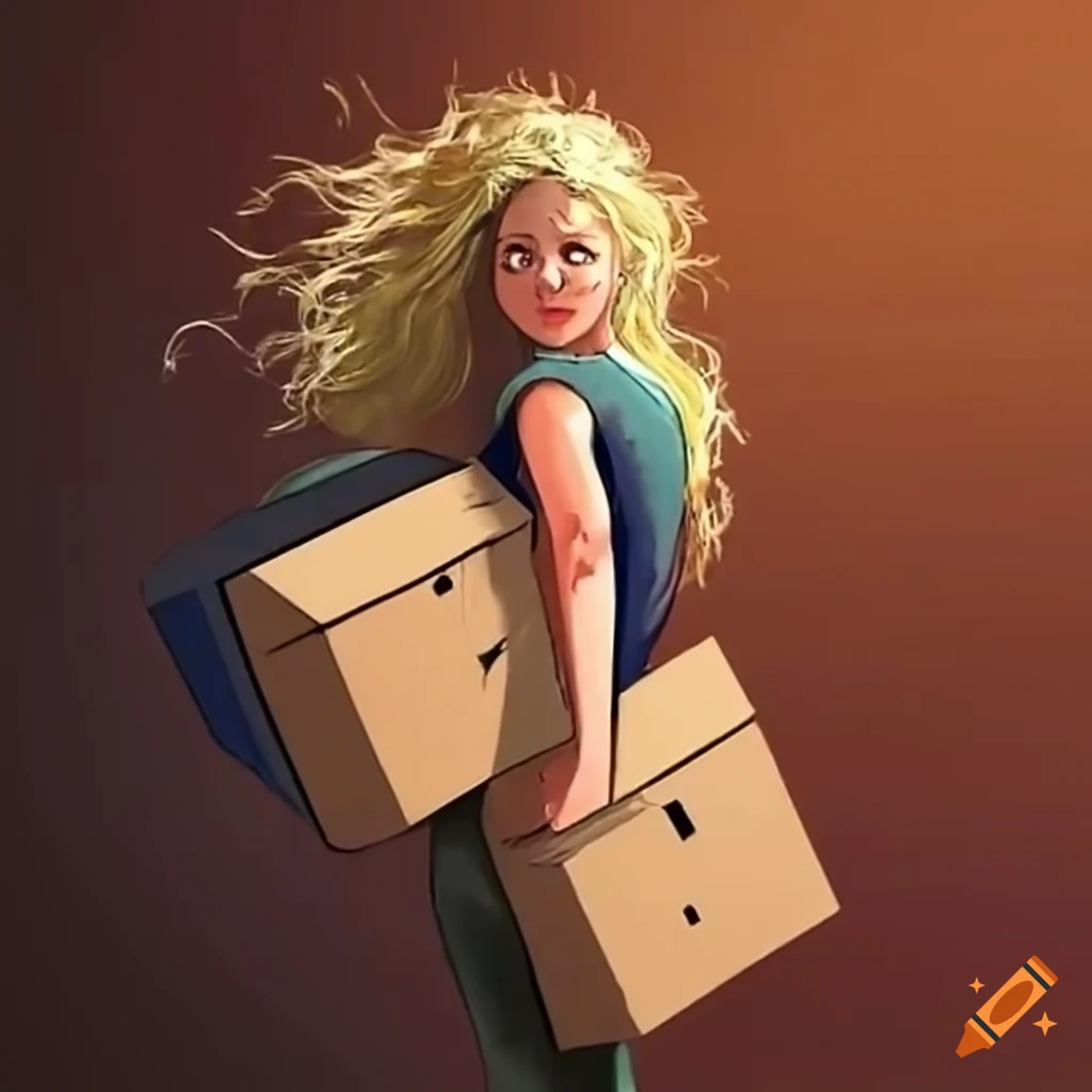 woman carrying boxes and leaving
