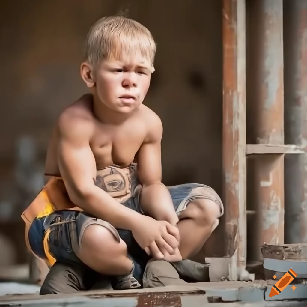 toddler construction worker in leather workwear