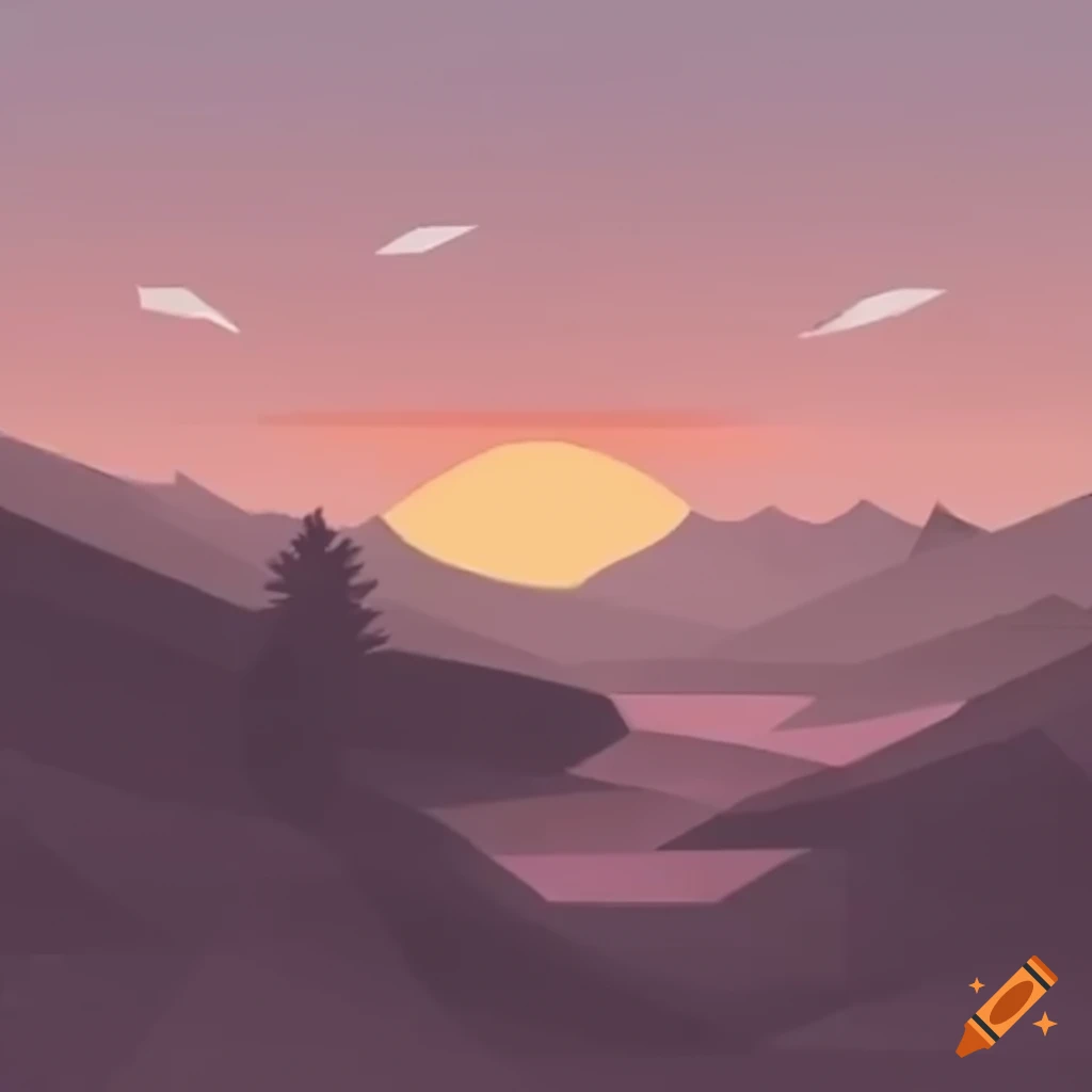 Low poly art of a desaturated countryside at dusk on Craiyon