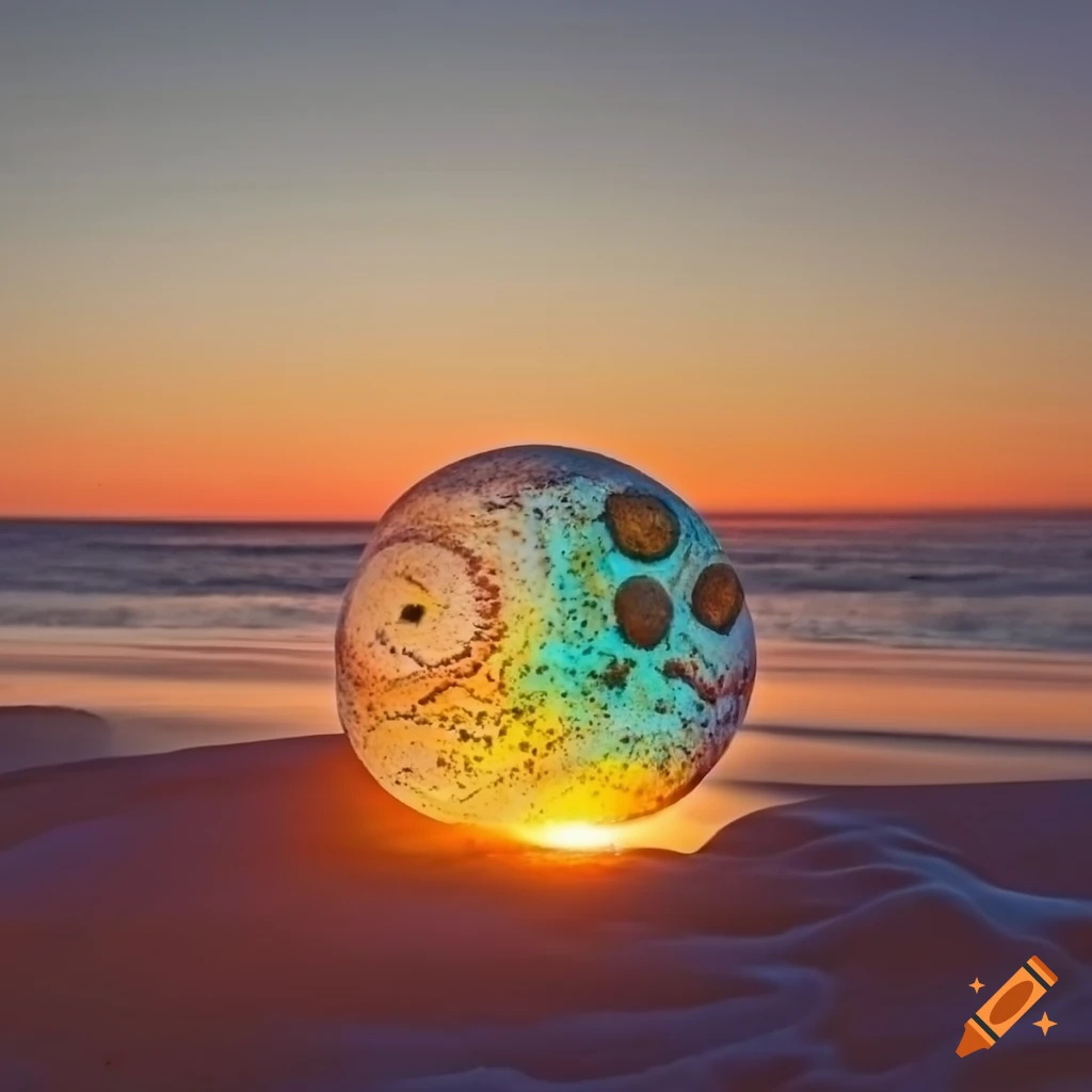 Rock art on the beach at sunset