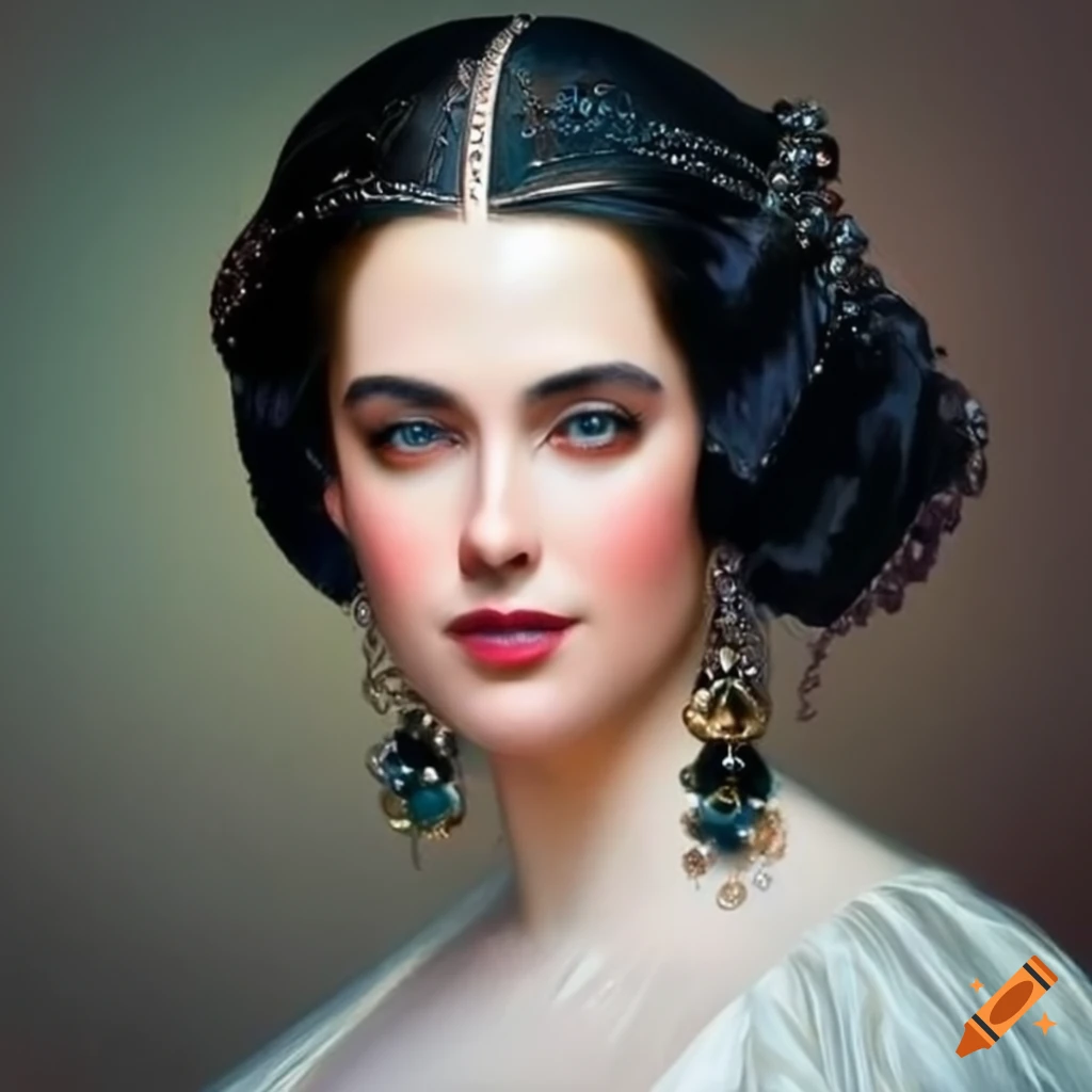 Portrait Of A Beautiful Black Haired Blue Eyed Lady From The 1850s