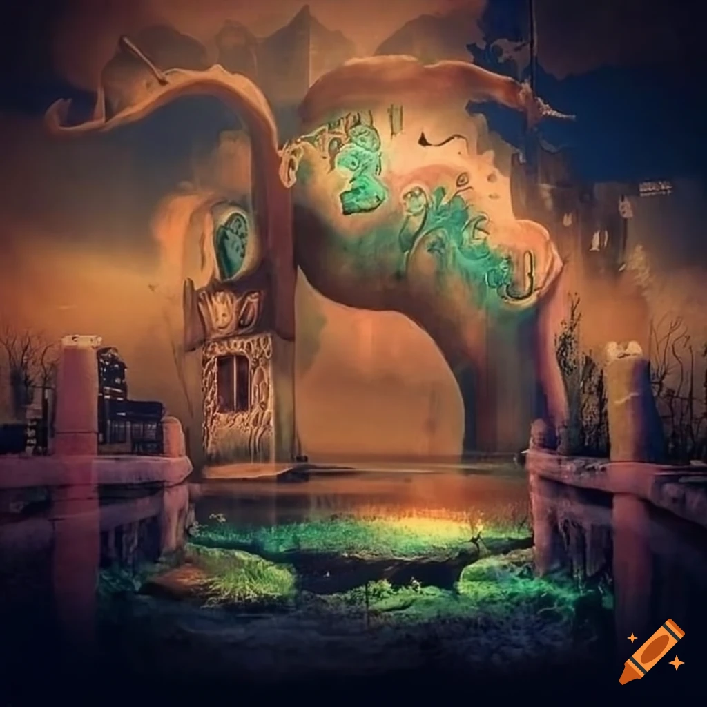 Surrealist city park at twilight on Craiyon