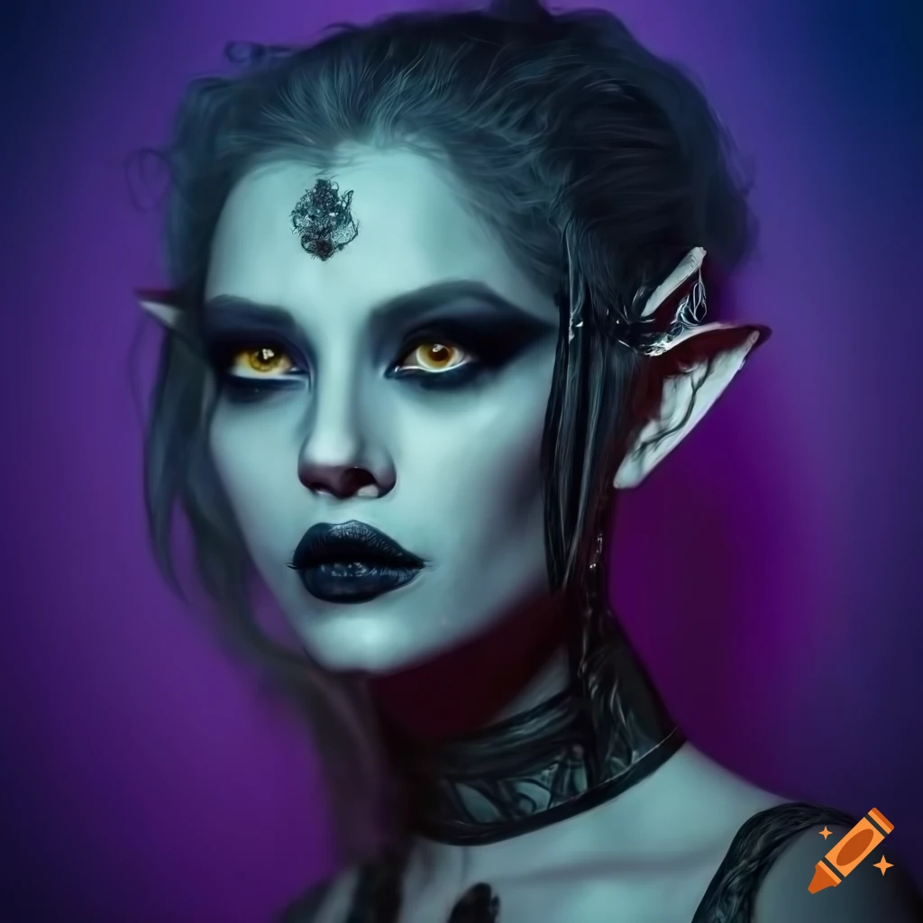 portrait of a dark elf woman in a lacy corset