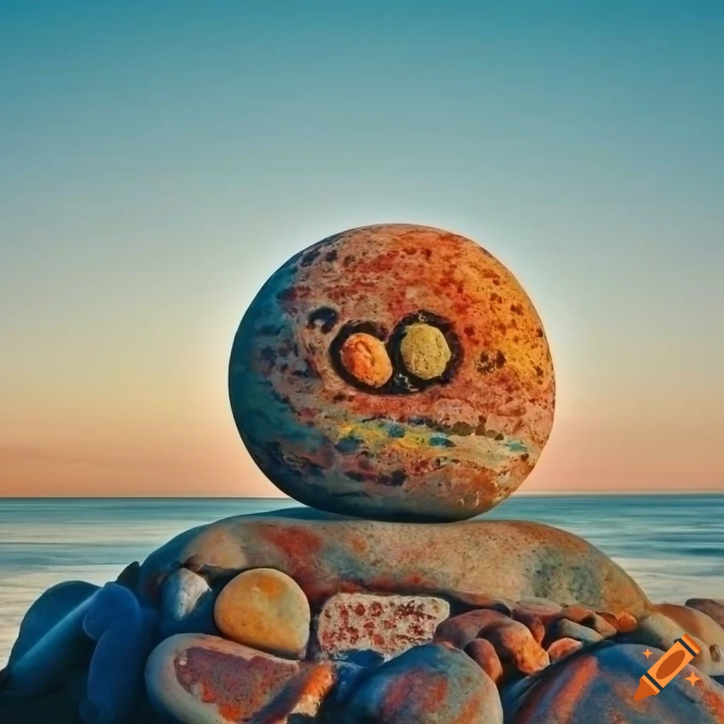 rock art on the beach at sunset