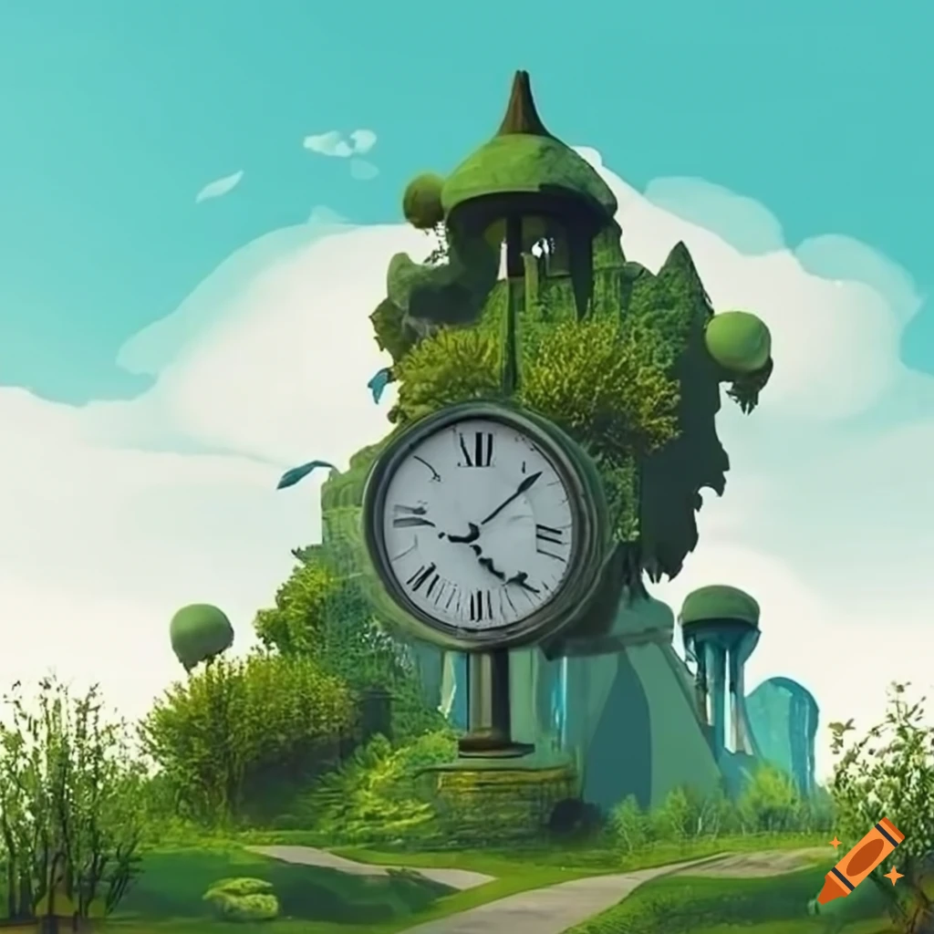 surrealistic urban park with gothic and futuristic elements