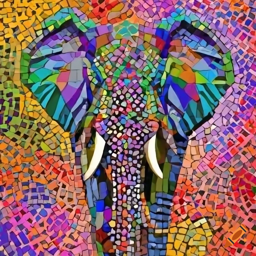 Colorful mosaic elephant on Craiyon