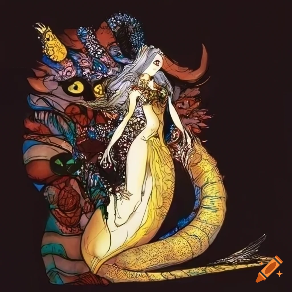 Beautiful nymphs at a pool in the style of yoshitaka amano on Craiyon