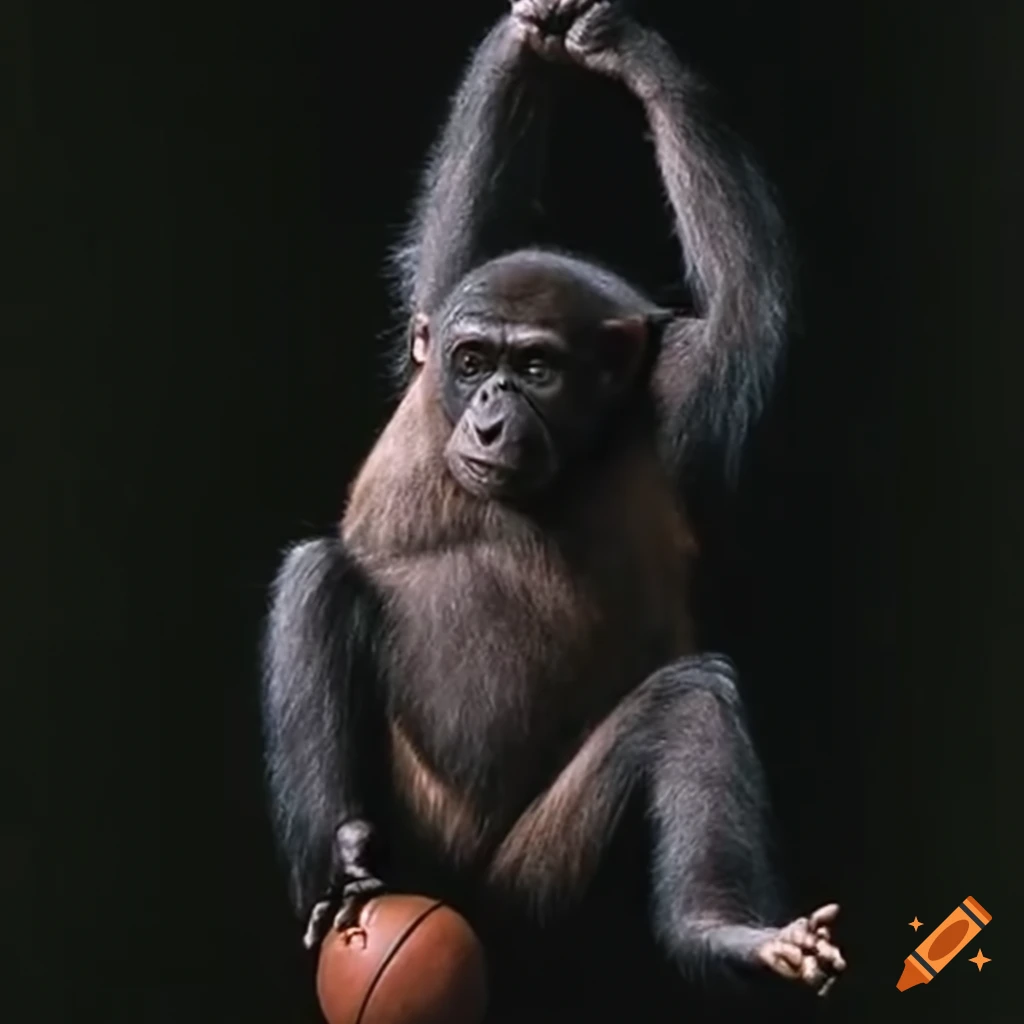 chimpanzee dunking a basketball