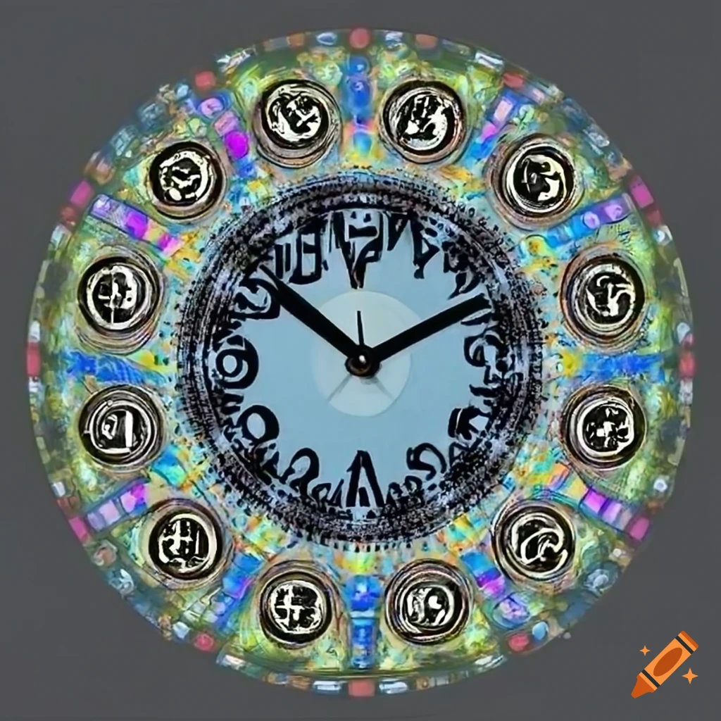 Abstract clock with numbers floating in a dream on Craiyon