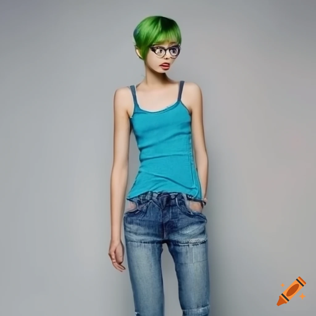 french girl with pixie haircut and green hair