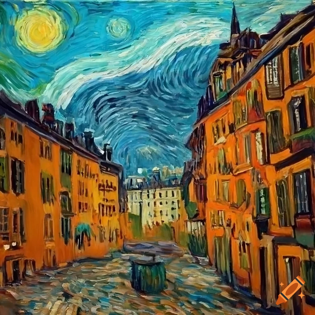 Van Gogh-style painting of Grenoble city