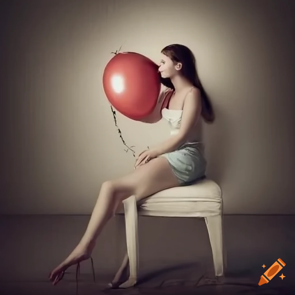woman sitting on a balloon