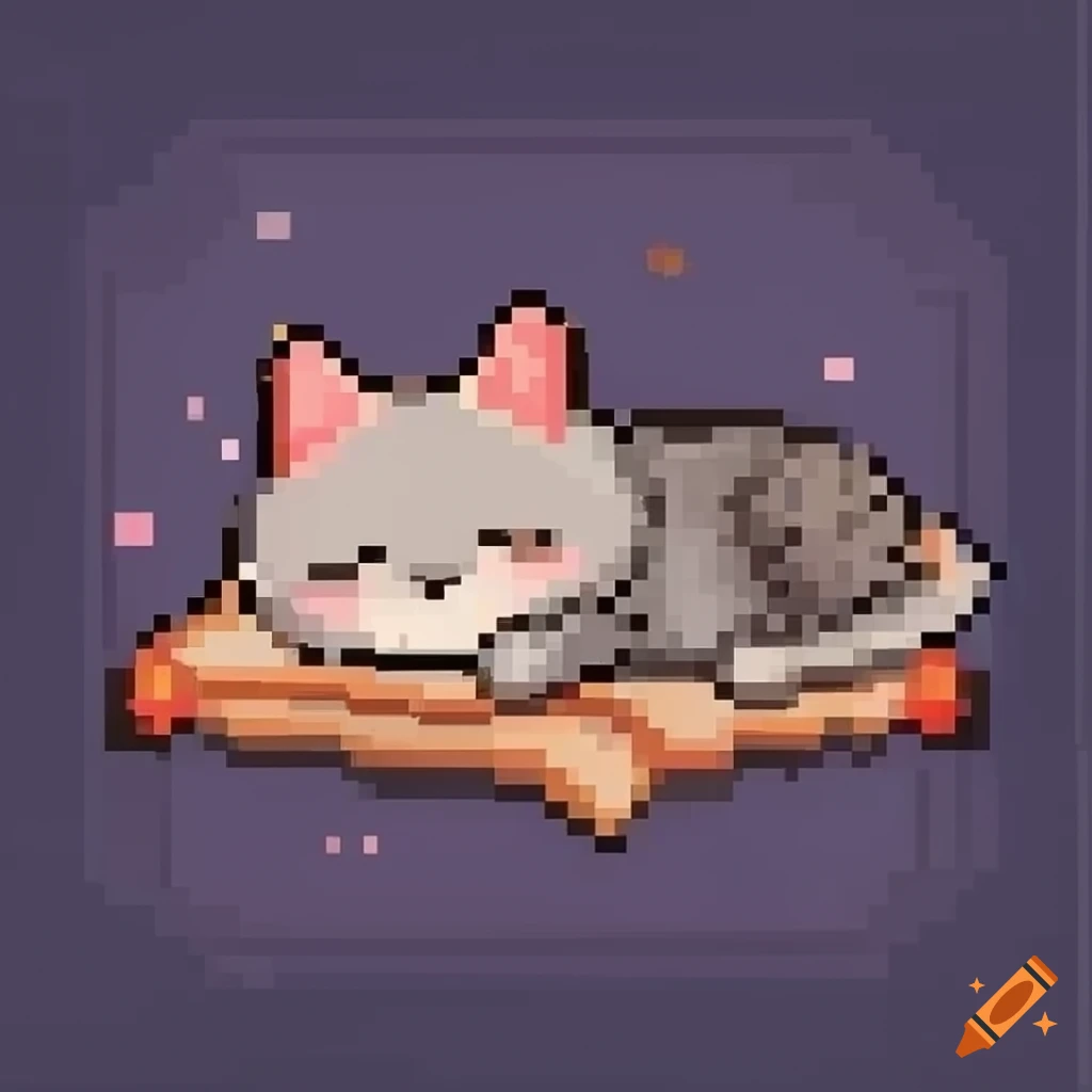 Pixel art of a cat sleeping on a pillow