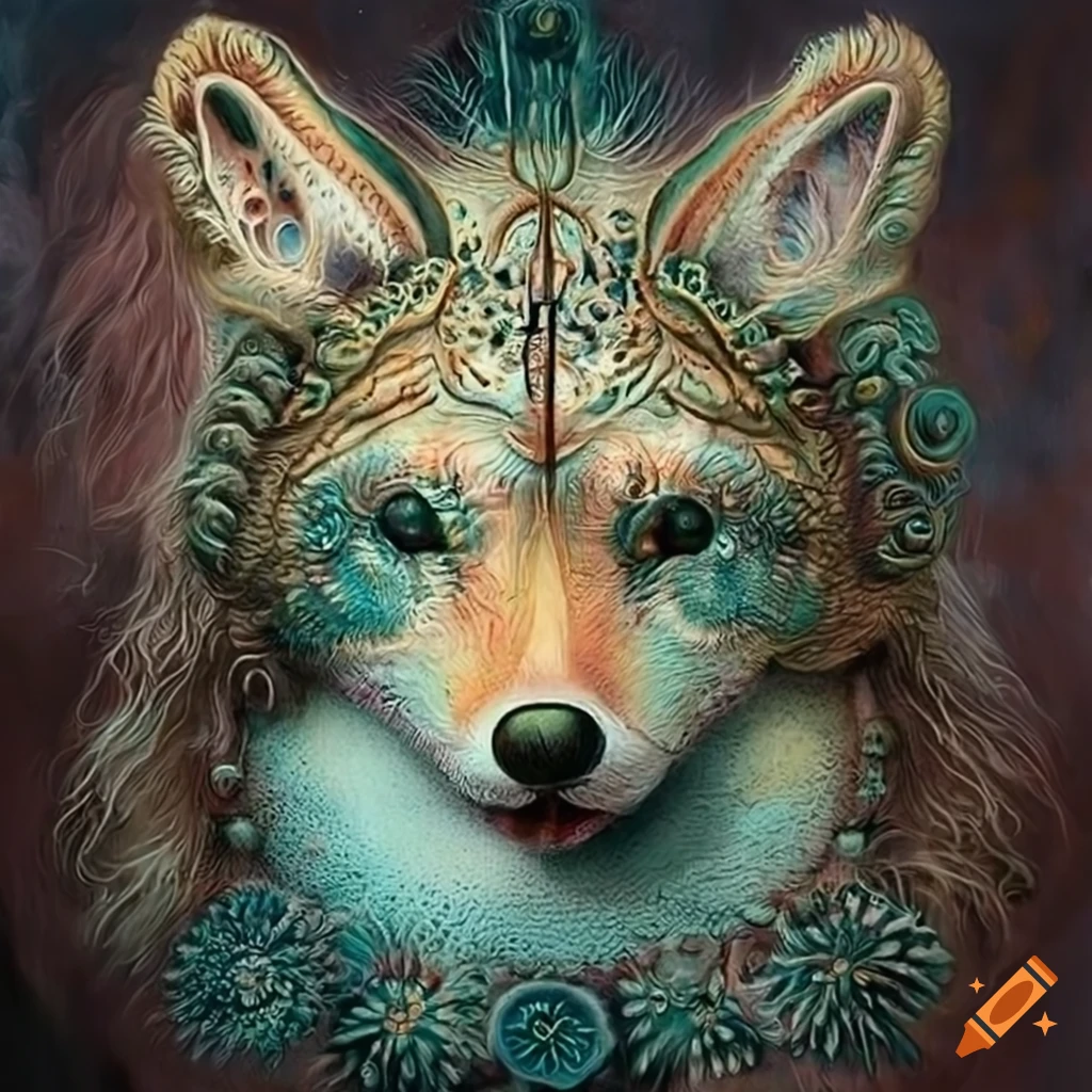 oil painting of adorable nordic animals with haeckel structures