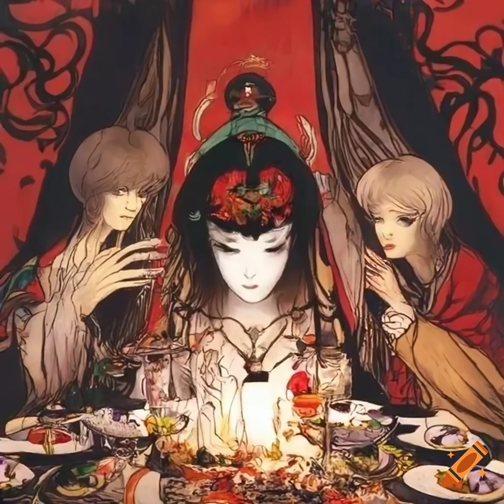 Yoshitaka Amano inspired dinner party artwork