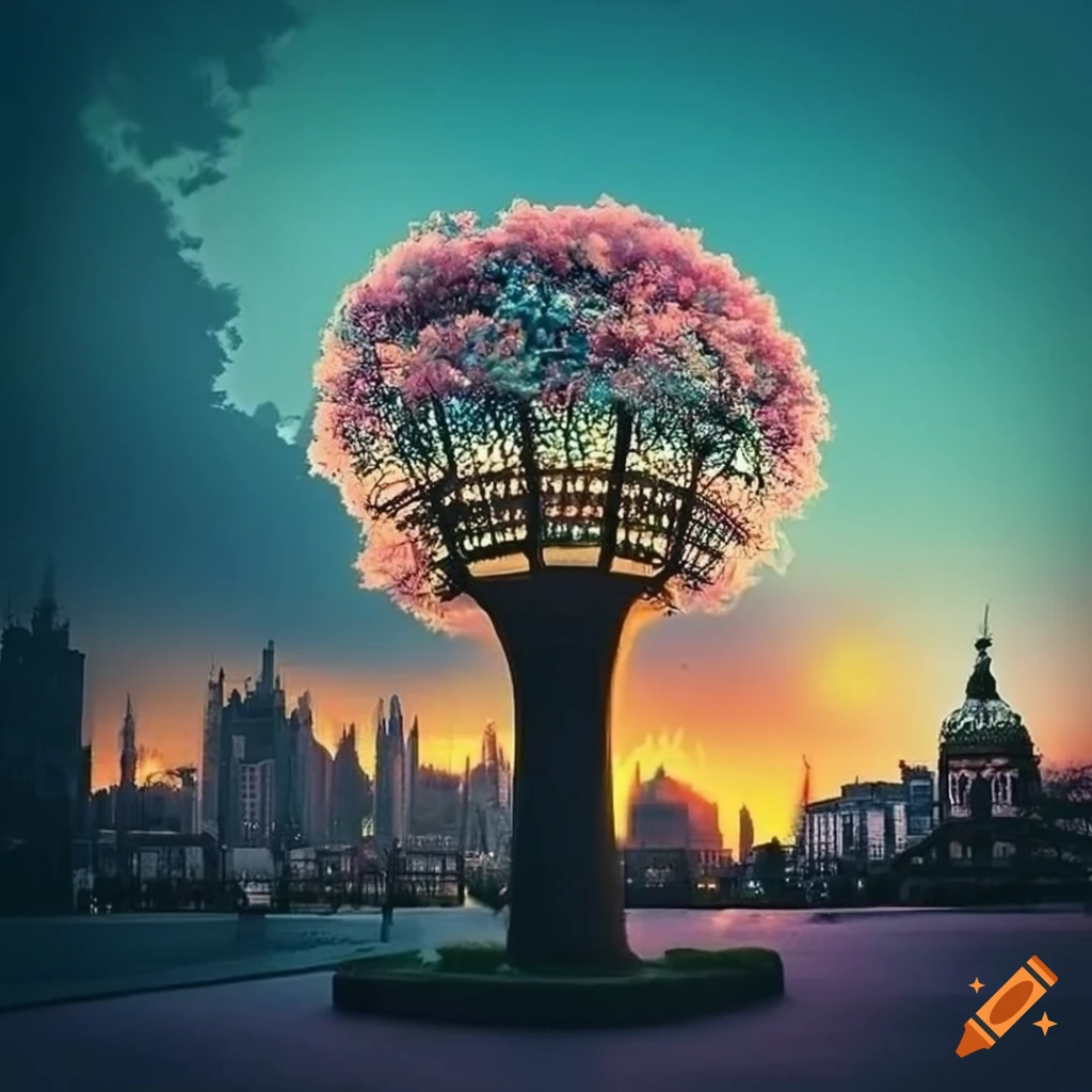 surrealistic urban park with futuristic design