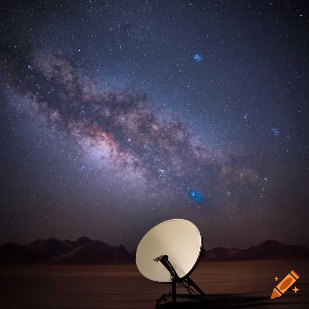 Satellite dish pointing at the milky way in the desert on Craiyon