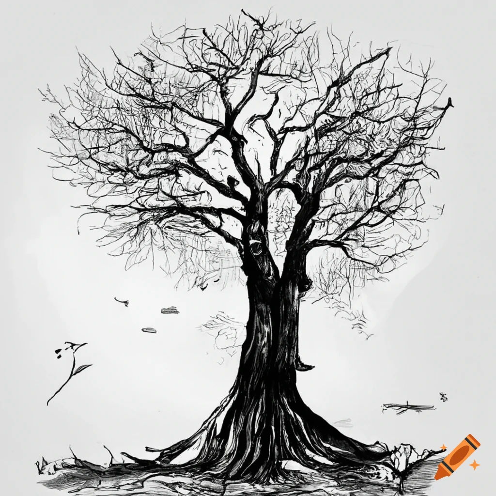 Tree Trunk Drawing, Cartoon Tree Roots, white, leaf, branch png | PNGWing