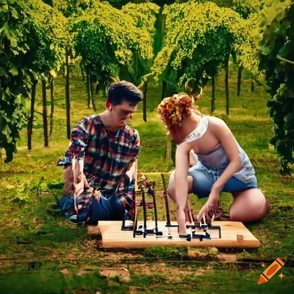 group playing boardgames in a vineyard