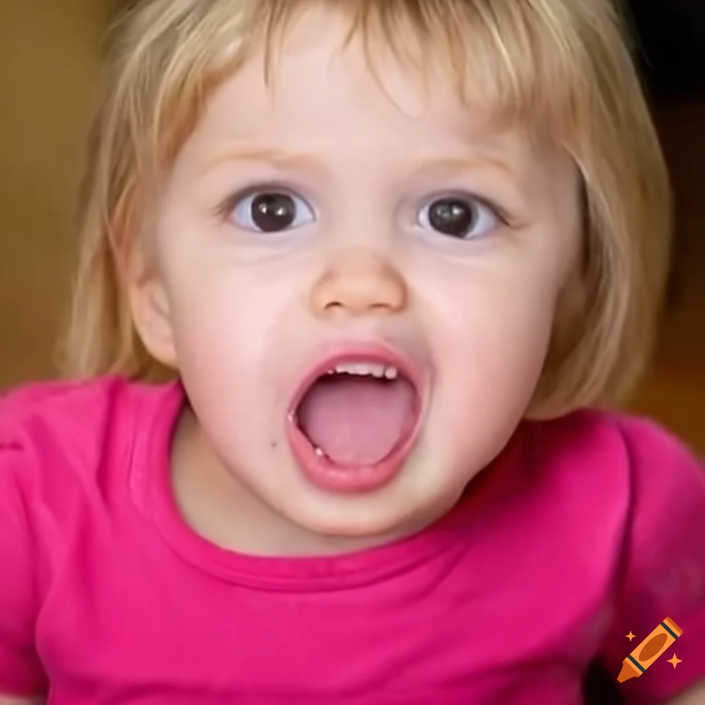 funny image of a toddler girl spitting