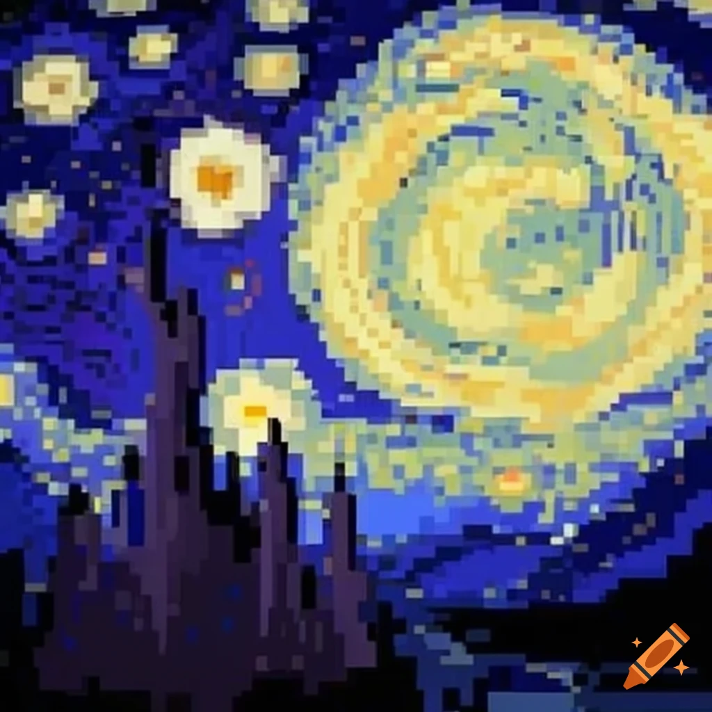 Pixel art of a starry night on craiyon