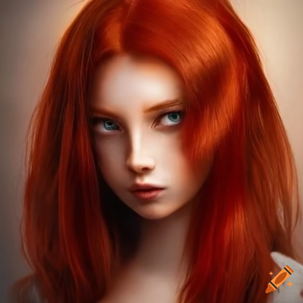 A beautiful young ladies with striking red hair and green eyes on