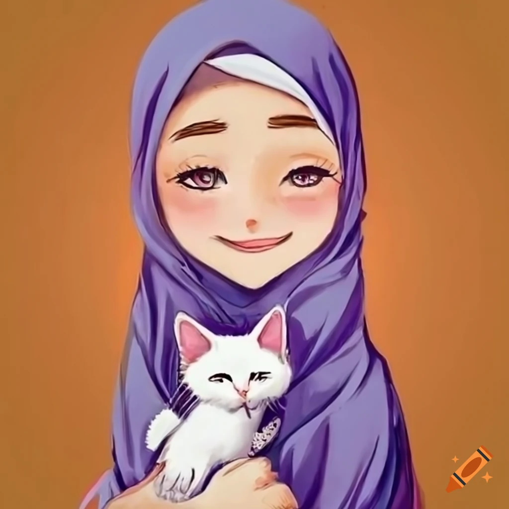 An anime-girl wearing a hijab with no hair, radiating sweetness
