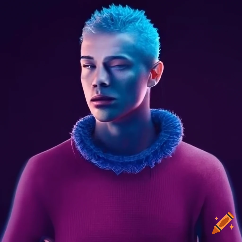Futuristic male pop star in a sweater