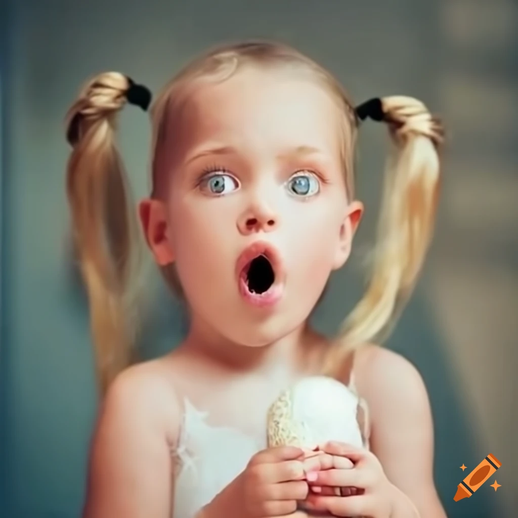 surprised ballerina toddler girl enjoying a white popsicle
