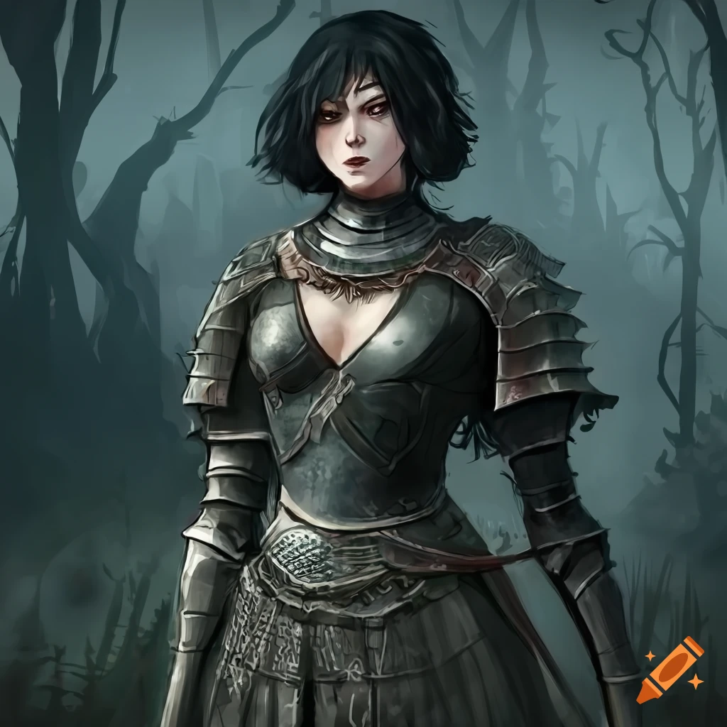concept art of an elegant woman in gothic leather armor