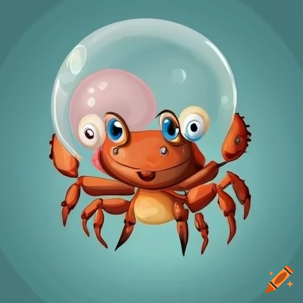 hermit crab wearing a bubble shell illustration