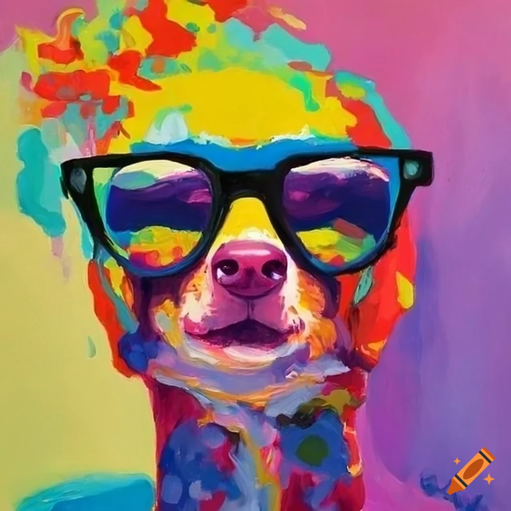 colour-field painting of a dog wearing sunglasses