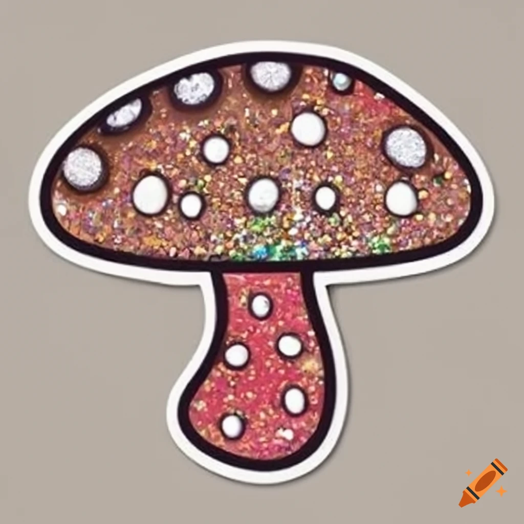 Kawaii mushroom sticker with glitter and rhinestones on Craiyon