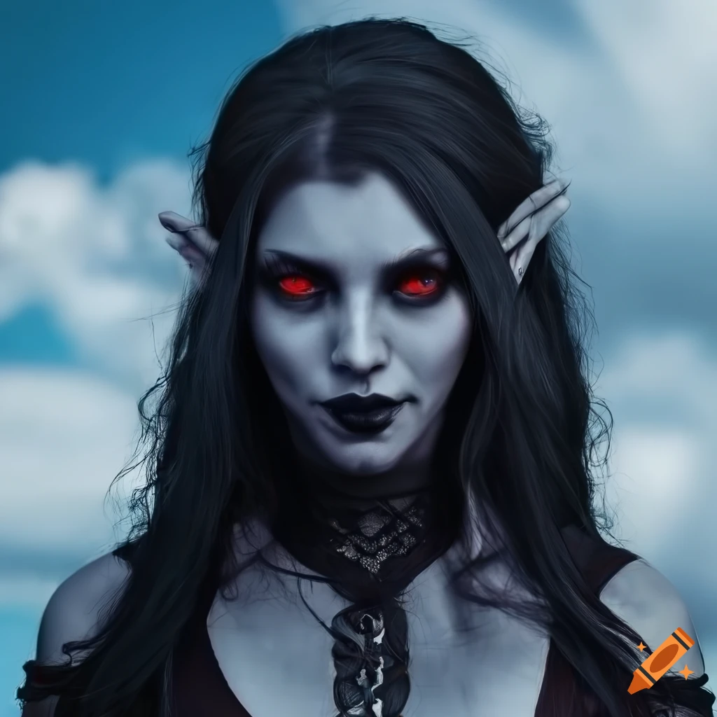 portrait of a dark elf woman with blue background
