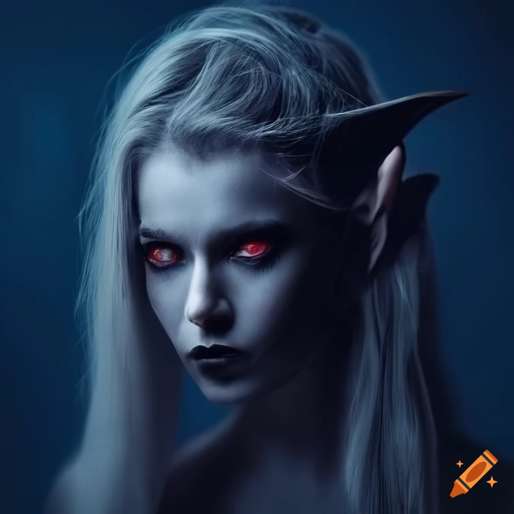 portrait of a dark elf woman with audrey hepburn features