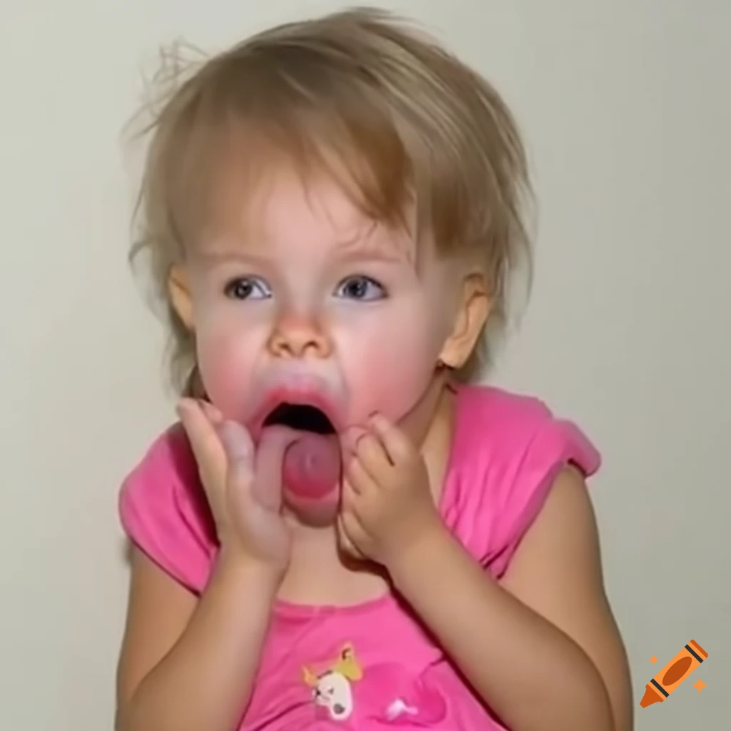 toddler girl spitting out drool