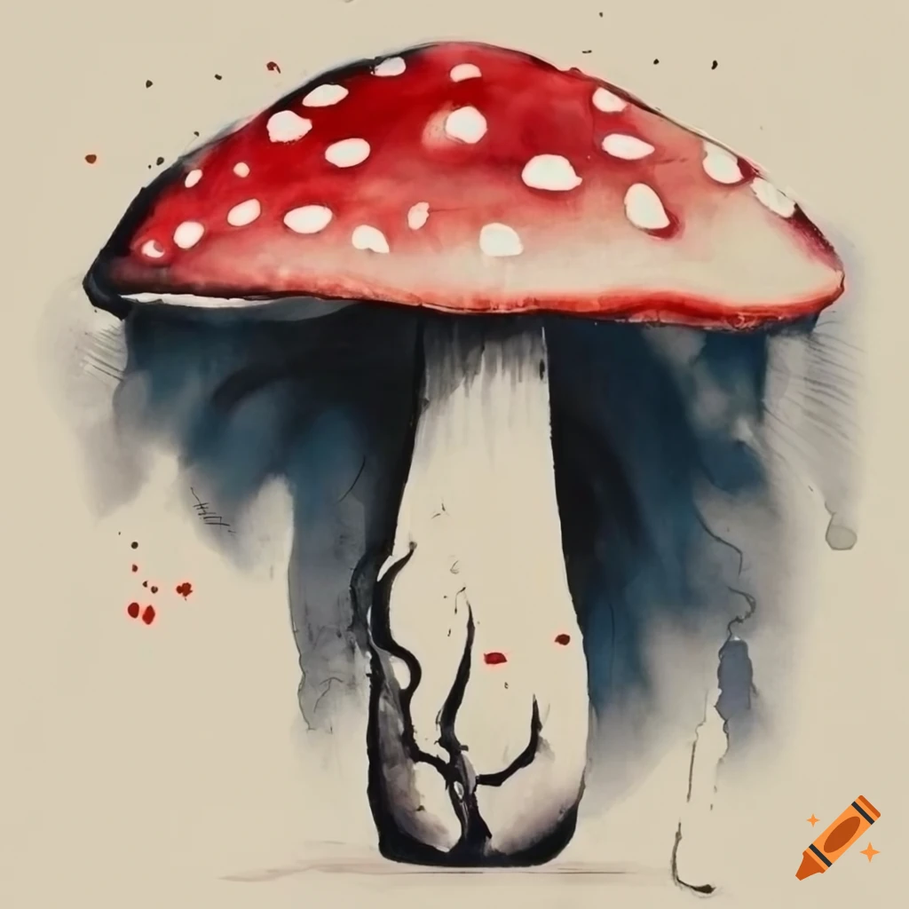 Chinese ink painting of a mushroom