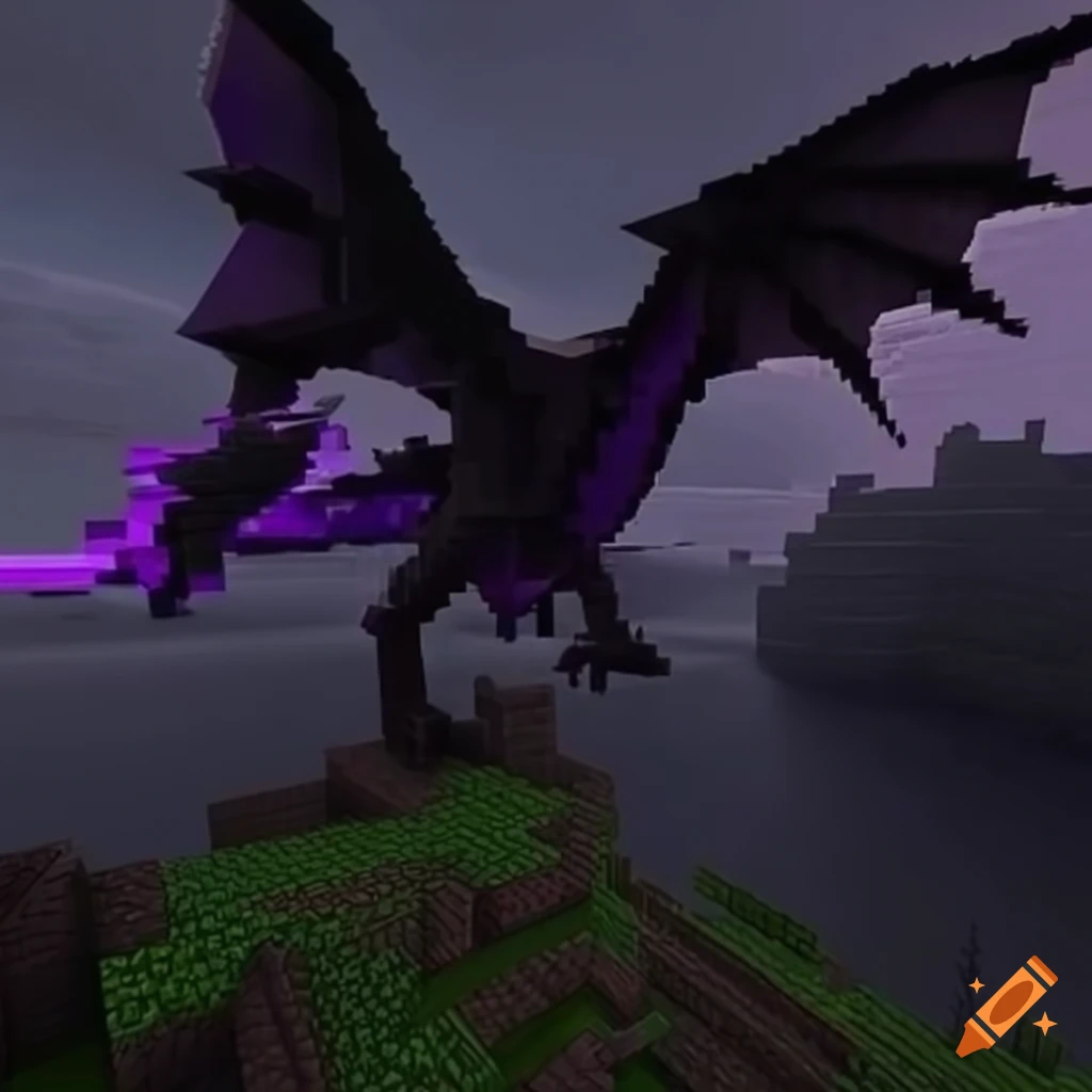 A legendary minecraft scene with herobrine riding the ender dragon