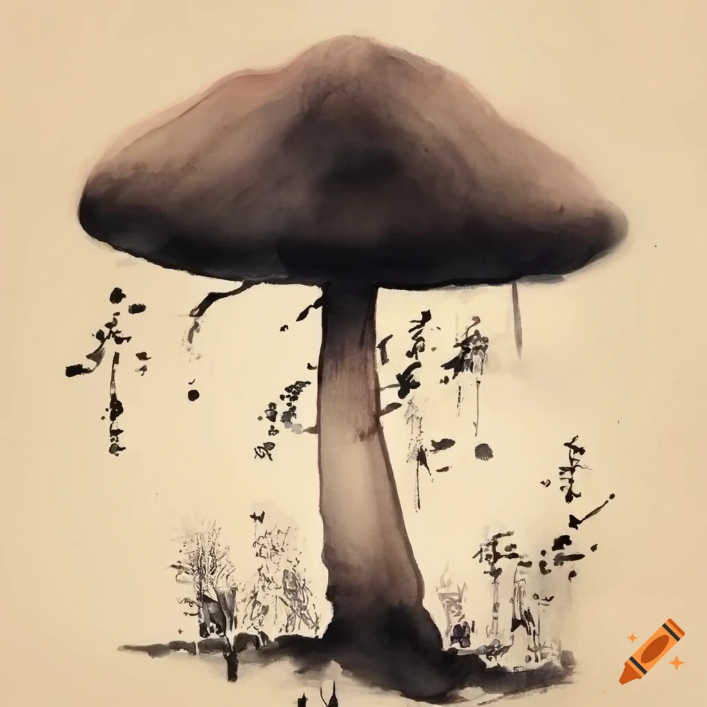 Chinese ink painting of a mushroom